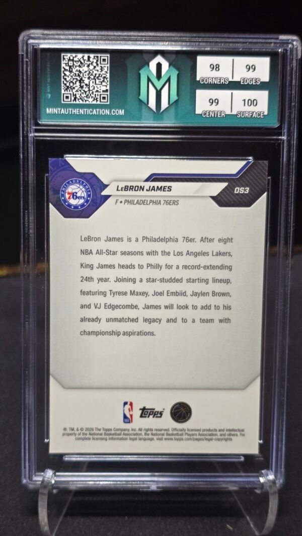 2026 Topps Now LeBron James Year 24 — Back Back of 2026 Topps Now LeBron James #OS3 Year 24, graded Mint Authentication Gem Mint 10