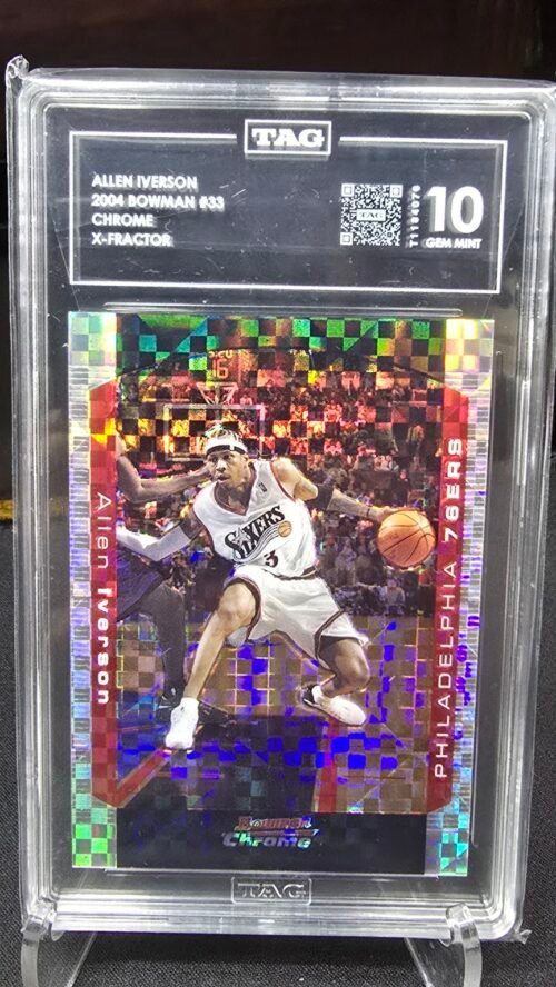 2004 Bowman Chrome Allen Iverson X-Fractor TAG 10 — Front Front of 2004 Bowman Chrome Allen Iverson #33 X-Fractor 129/150, graded TAG Gem Mint 10